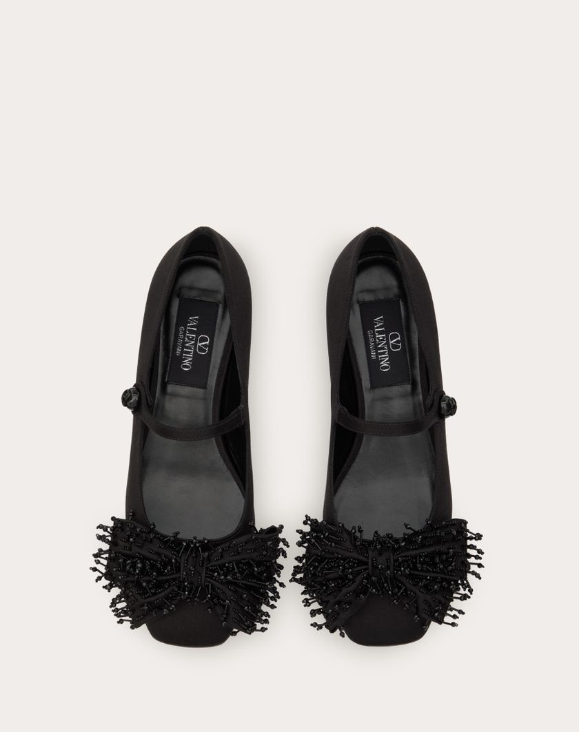 VALENTINO GARAVANI BOWJANE MARY-JANE SATIN BALLERINA WITH FRINGED EMBROIDERY 20MM - Image 3